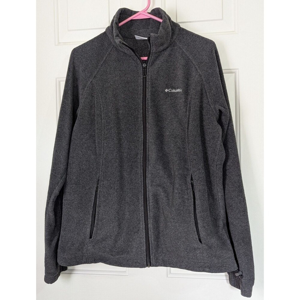 Columbia Full Zip Fleece Jacket Womens Large Dark Gray Pockets Athleisure Logo
